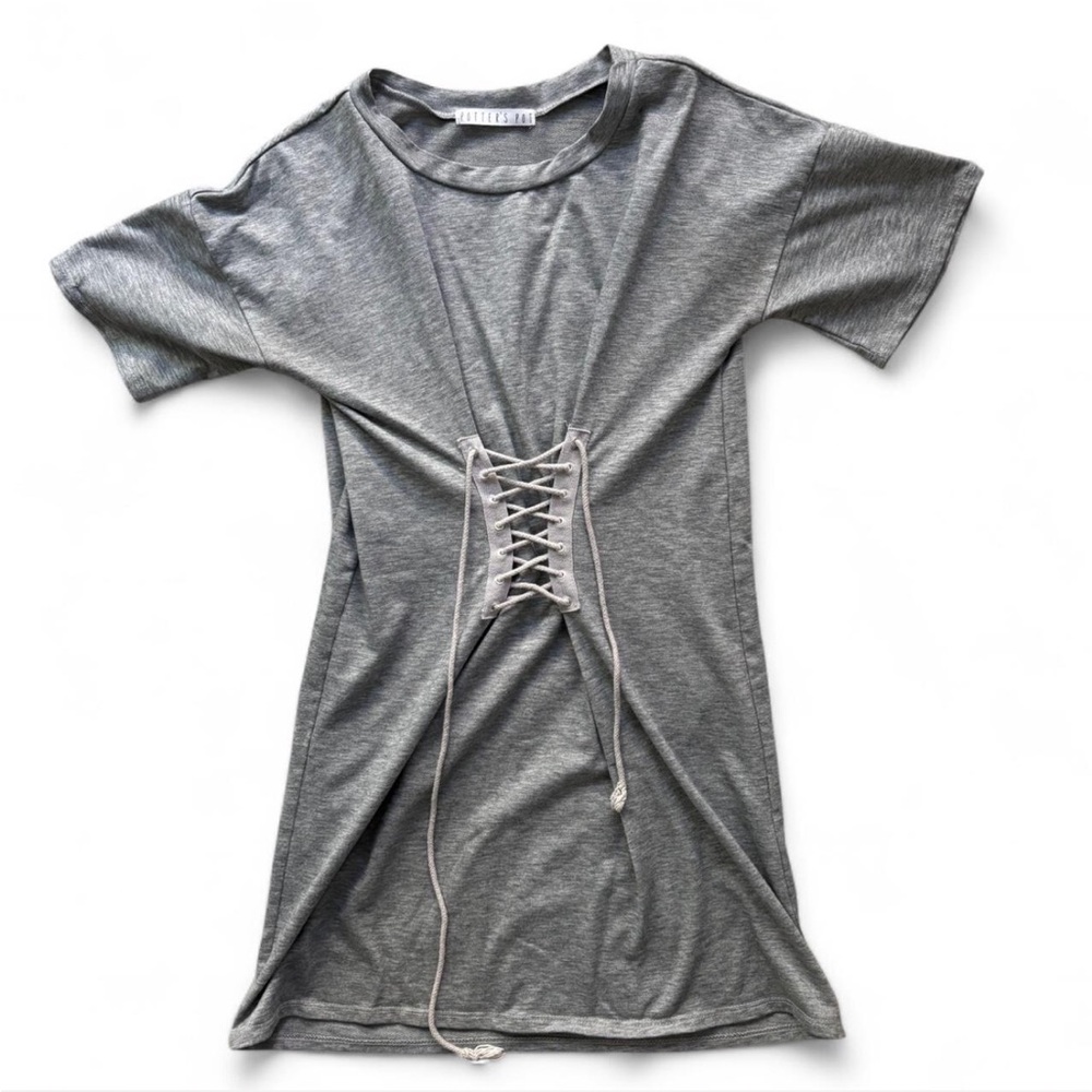 Potter's Pot Gray Lace-Up Mini Dress